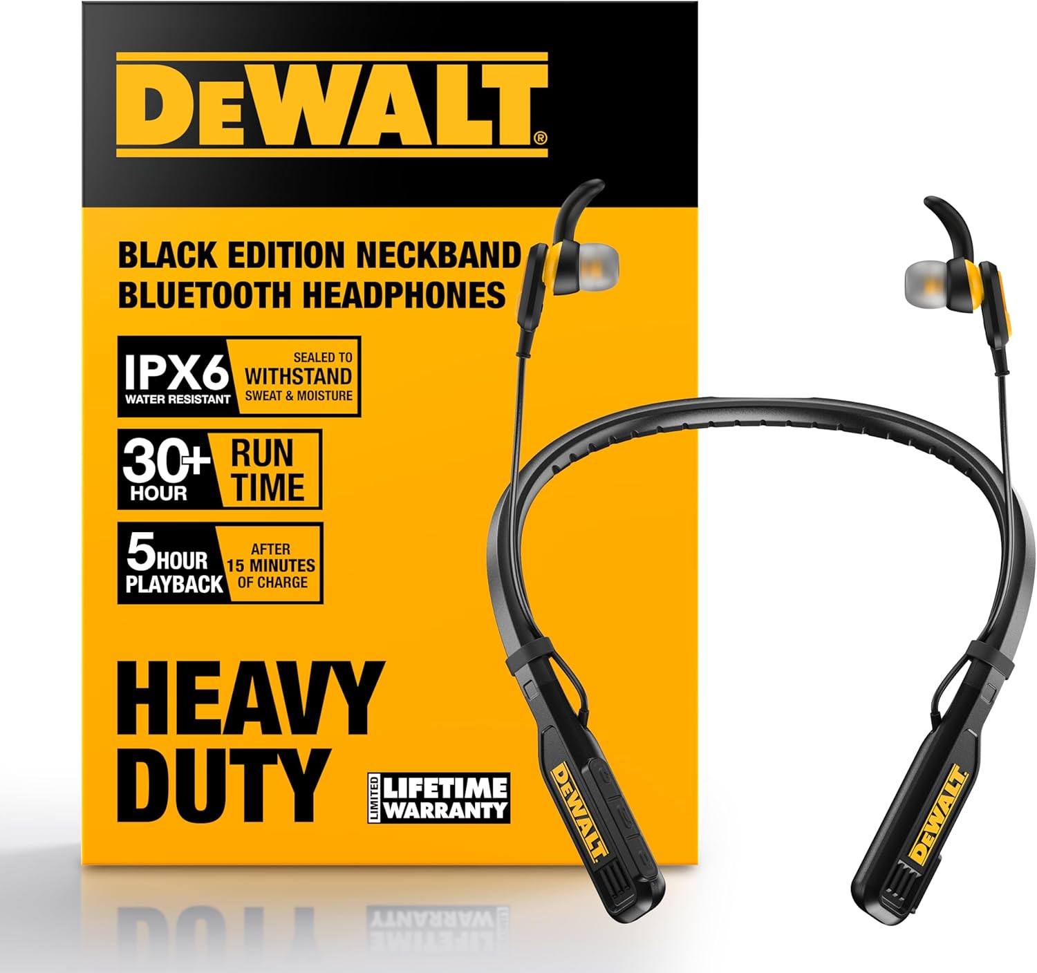 DEWALT Heavy Duty Magnetic Bluetooth Neckband Headphones, Wireless Around the Neck Earbuds w/30H Runtime+Noise Isolation, HandsFree Magnetic Wireless Earphones w/Mic Bluetooth Headsets - Black Edition DEWALT Heavy Duty Magnetic Bluetooth Neckband Headphones, Wireless Around the Neck Earbuds w/30H Runtime+Noise Isolation, HandsFree Magnetic Wireless Earphones w/Mic Bluetooth Headsets - Black Edition