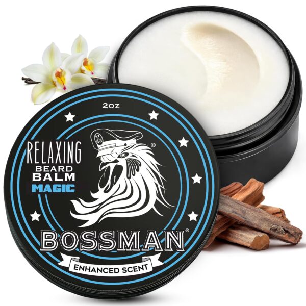 Bossman Relaxing Beard Balm for Men (Magic Scent)  Tames, Relaxes, Thickens & Softens for Ultimate Beard Care  Made in USA