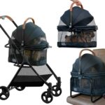 Pet Gear 3-in-1 Travel System, View 360 Stroller Converts to Carrier and Booster Seat with Easy Click N Go Technology, for Small Dogs & Cats, 4 Colors, Onyx- 4 Wheel