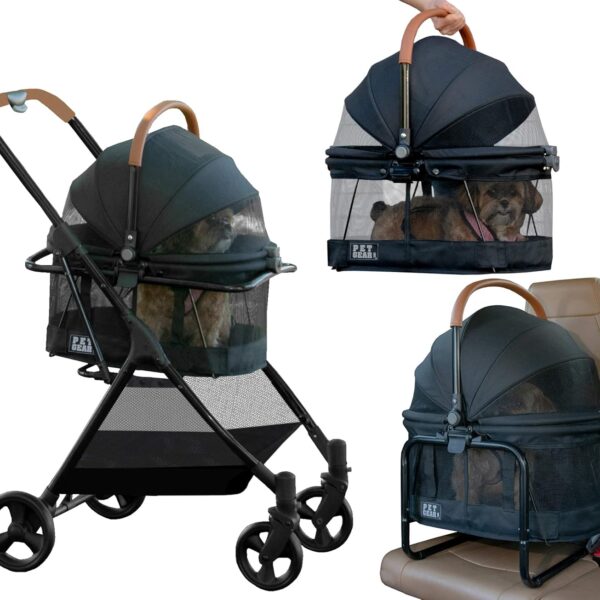 Pet Gear 3-in-1 Travel System, View 360 Stroller Converts to Carrier and Booster Seat with Easy Click N Go Technology, for Small Dogs & Cats, 4 Colors, Onyx- 4 Wheel