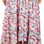 PRETTYGARDEN Women's Ditzy Floral Print Midi Skirt Boho Elastic High Waist Long Skirts for Women Trendy High Low Hem