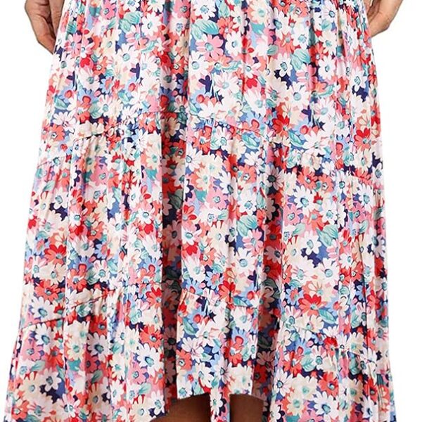 PRETTYGARDEN Women's Ditzy Floral Print Midi Skirt Boho Elastic High Waist Long Skirts for Women Trendy High Low Hem