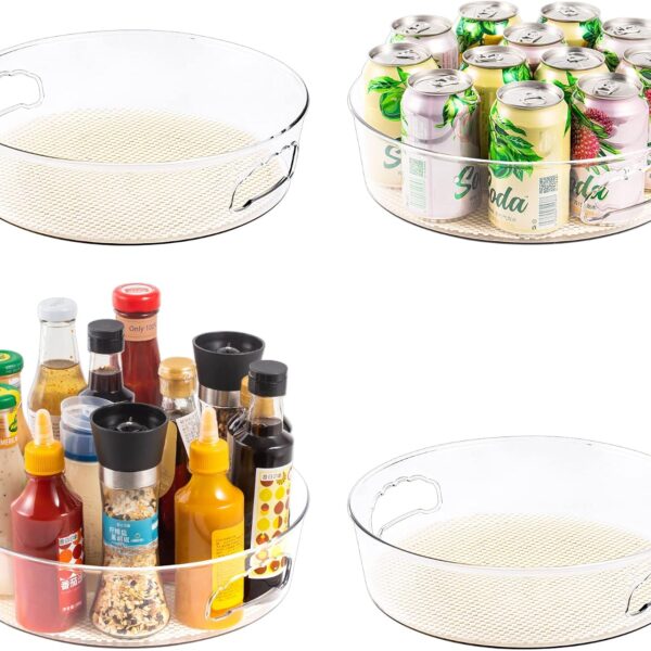 4 Pack Lazy Susan Organizer with Non-Skid Liners, 12-inch Spinning Turntable with Handle, Spice and Refrigerator Organizers, Pantry Organizers and Storage, Round