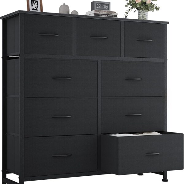 OLIXIS 9 Drawers Storage Organizers Units, Closet Organizers and Storage for Clothes, Fabric Storage Drawer for Living Room, Chest of Dresser in 39.4" D x 11.8" W x 39.9" H, Black