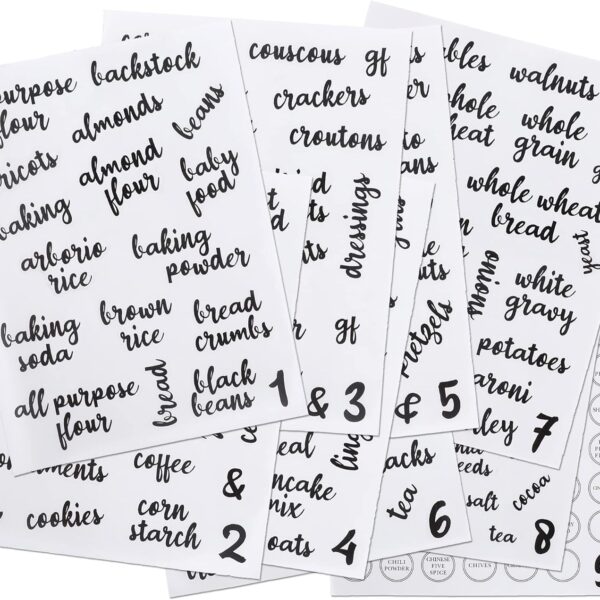 Kitchen Pantry Labels for Food Storage Containers, Set of 270 Clear Stickers for Common Goods