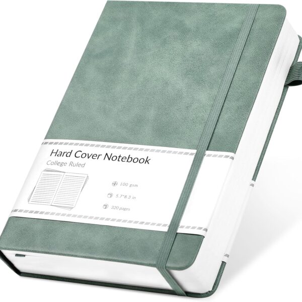 CAGIE Lined Journal Notebook for Women Men 320 Pages 100 Gsm Paper Thick Journaling Notebooks A5 Leather Journals for Writing Hardcover Journal Supplies for Work Note Taking Diary, 5.7x8.3 In, Green
