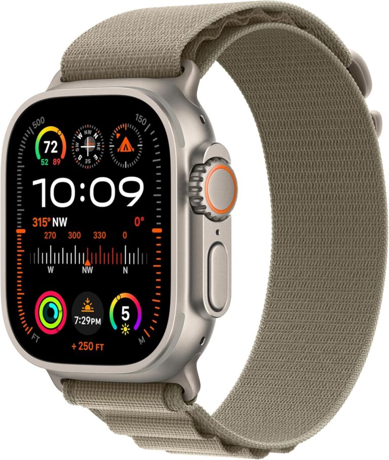 Apple Watch Ultra 2 [GPS + Cellular 49mm] Smartwatch with Rugged Titanium Case & Olive Alpine Loop Medium. Fitness Tracker, Precision GPS, Action Button, Extra-Long Battery Life