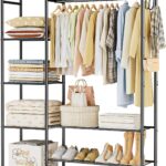 Neprock Wardrobe Closet, Portable Clothing Rack for Hanging Clothes, Free Standing Closet Organizers and Storage System with 4 Tiers Shelves for Cloakroom Bedroom, Black