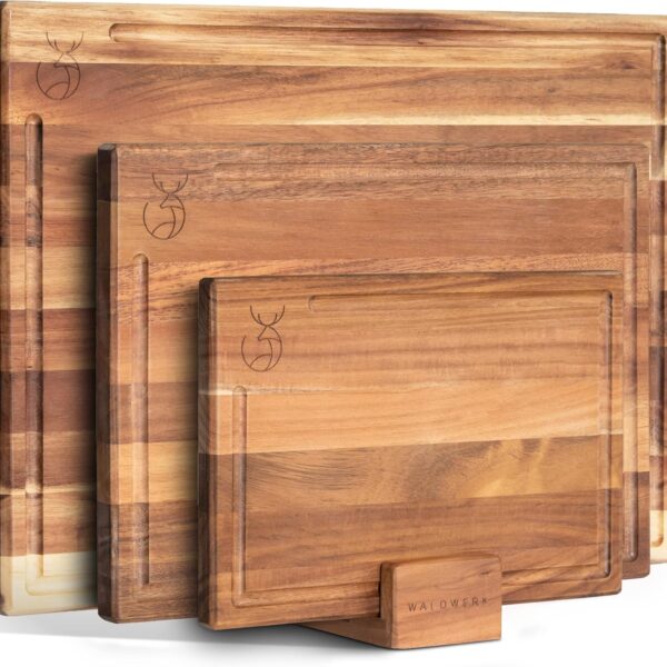 WALDWERK Cutting Board Set (15.75 x 12/13 x 9.5/10 x 7 in) out of Solid Acacia Wood - 0,8 in Thick Cutting Boards for Kitchen - Wood Cutting Boards - Wooden Chopping Boards for Kitchen