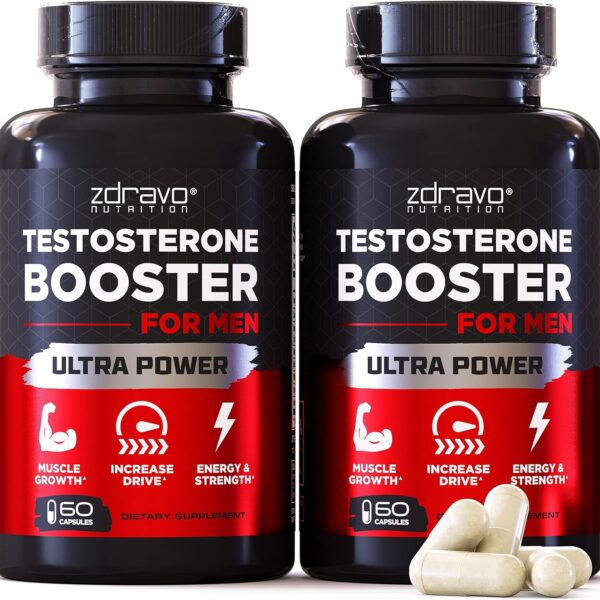 Testosterone Booster Supplement for Men - Workout, Muscle Growth, Libido, Stamina, Strength, Energy, Endurance - Male Enhancing Supplement Pills - Men's Test Booster - Tongkat Ali - 60 Count - 2-Pack
