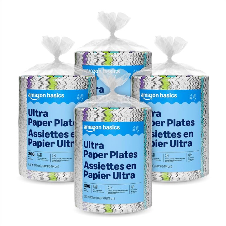 Amazon Basics Ultra Paper Plates, 6.87 Inch, Disposable, 1200 Count (4 Packs of 300) (Previously Encore), Packaging May Vary