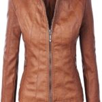 Made By Johnny MBJ Womens Faux Leather Zip Up Moto Biker Jacket with Stitching Detail