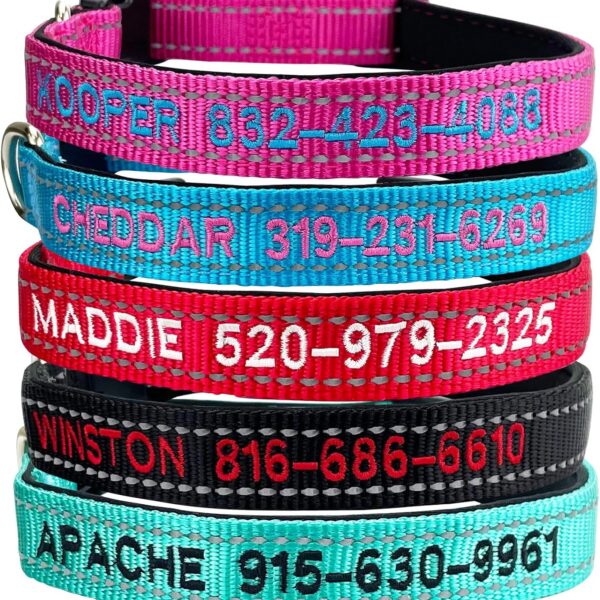 Custom Reflective Dog Collars with Embroidered Name and Phone Number, Soft Neoprene Padded Breathable Nylon Personalized Pet Collar Adjustable for Large Medium Small Dogs