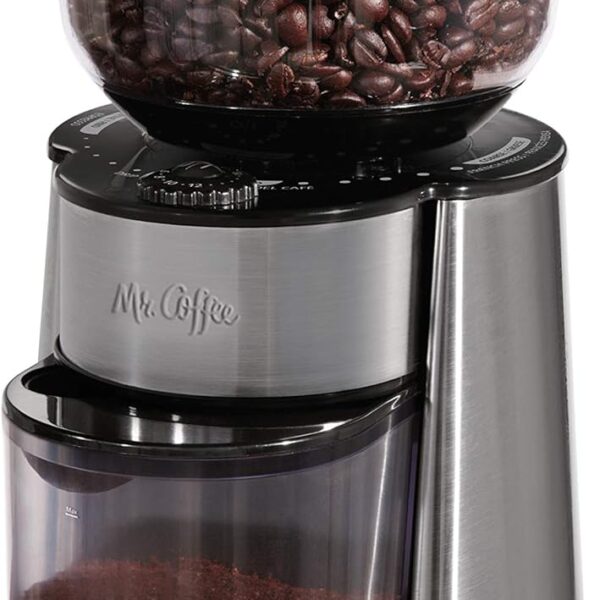 Mr. Coffee Automatic Burr Mill Coffee Grinder with 18 Custom Grinders Silver