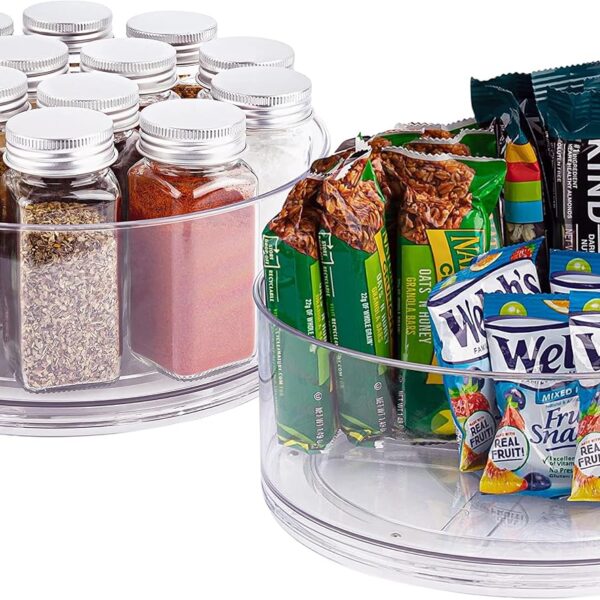 Oizeir Lazy Susan Turntable (2-Pack) - Clear Acrylic, Rotates 360 Degrees, Easily Organize Your Fridge, Cabinet or Counter - Carousel Storage for Food, Spices, Cosmetics