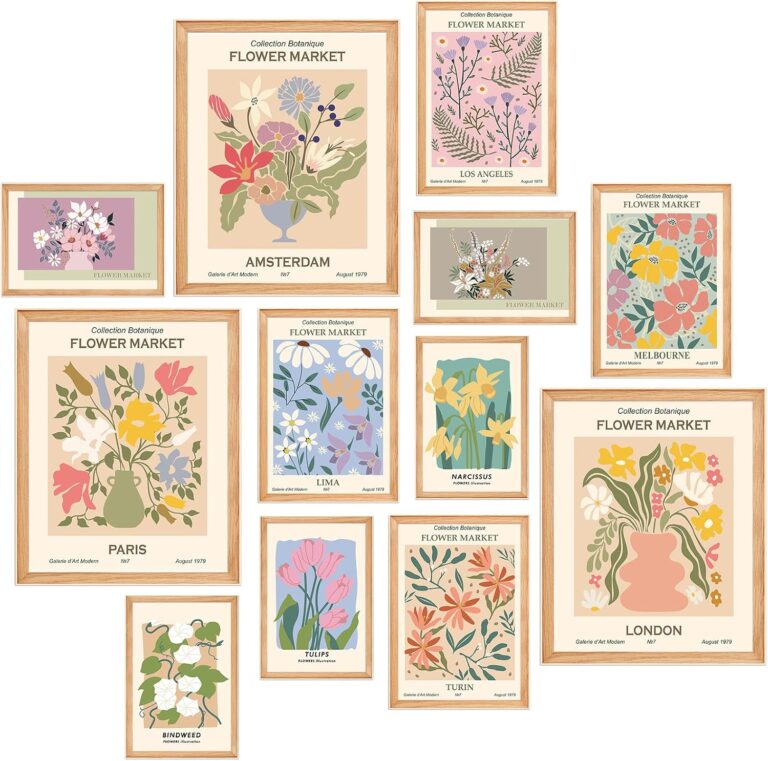 Dazoratix Flower Market Wall Prints - 12 PCs Matisse Room Decor Aesthetic Vintage Floral Collage Kit Nature Posters Art for Teen Dorm Office Girls gallery Bedroom Pastel Botanical Decorations Unframed