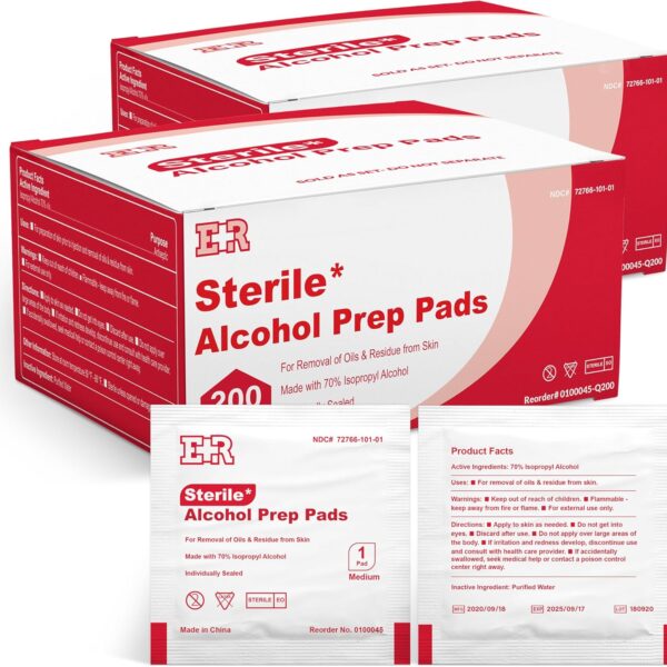 Ever Ready First Aid Alcohol Prep Pads, Medium 2-Ply Alcohol Wipes, individually wrapped Swabs, Saturated With 70% Isopropyl Alcohol - 400 Count