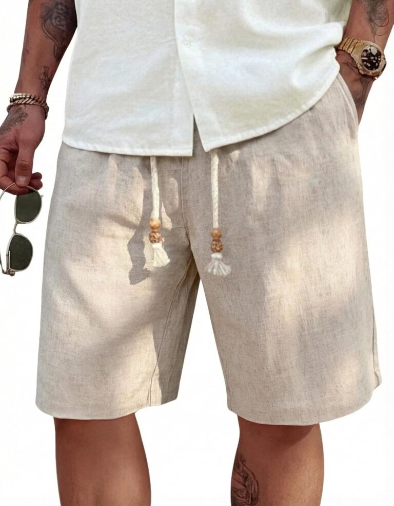 COOFANDY Men's Linen Shorts Casual 9"/ 7" Elastic Waist Drawstring Summer Beach Shorts