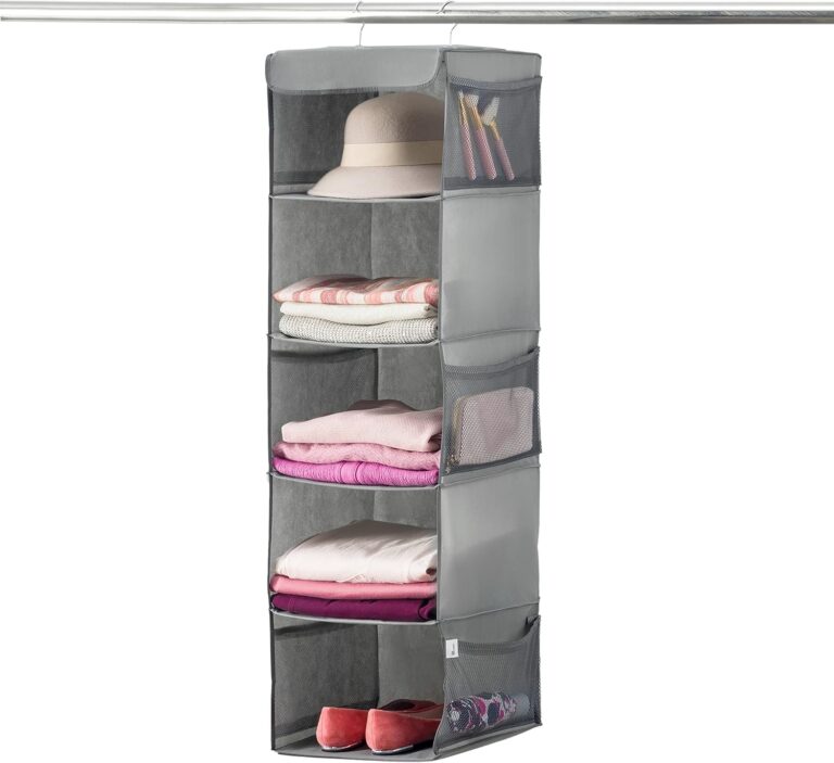 ZOBER Hanging Closet Organizer, 5-Shelf - Hanging Storage Organizer Shelves for Clothes, Towels, Toys - College Dorm Room, Nursery, & Home Closet