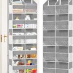 Over The Door Organizer, 5-Tier Extra Large Behind Door Storage with 10 Big Front & 10 Mesh Pockets, 80lb Capacity, Hanging Storage Organizer with Clear Window Kids Toys, Shoes, Diapers, Light Grey