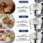 Camic Stand Mixer, Grey, 4.2QT+5.3QT Two Bowls Electric Food Mixer | 10 Speeds with Digital Setting, 3-in-1 Kitchen Mixer, Egg Whisk, Dough Hook, Flat Beater, For Baking Cakes Cookie Bread Salad