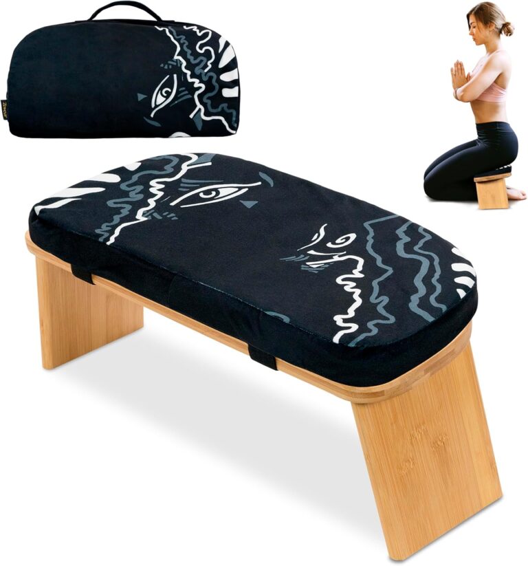Zaveur Bamboo Meditation Bench with Cushion - Foldable Bench for Multiple Seating Angles - Kneeling Chair Meditation Stool - Yoga Chair Prayer Bench for Deeper and Longer Meditation - Black
