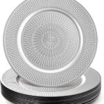 DEAYOU 12 Pack Silver Charger Plate, 13-inch Beaded Chargers for Dinner Plates, Plastic Reusable Round Charger Platters for Wedding, Party, Event, Table Setting, Decoration, Holiday