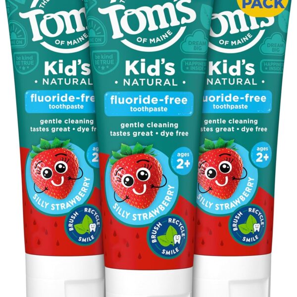 Tom's of Maine Natural Kid's Fluoride Free Toothpaste, Ages 2+, Silly Strawberry, 5.1 oz. 3-Pack (back in original formula)
