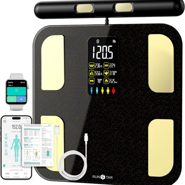 RunStar Scale for Body Weight, 8 Electrodes High Accurate Rechargeable Composition Analyzer with BMR Index Body Fat Digital Scale Composition Muscle & Fat Measurement Large Display 400lb