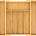 VaeFae Bamboo Drawer Organizer, Expandable Silverware Drawer Organizer, Cutlery Tray with Dividers for Kitchen Utensils, Medium