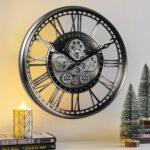 CLXEAST 21 Inch Modern Moving Gears Wall Clock for Living Room Decor,Industrial Steampunk Clocks for Farmhouse Home Decor,Roman Numerals,Gunmetal Nickel Finish