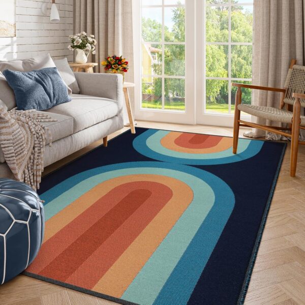 Lahome Boho Woven Washable Rugs 6x9, Ultra-Thin Rainbow Playroom Rug for Kids Bedroom Dining Room, Cotton Reversible Throw Carpet for Nursery Office Classroom (6'x 9', Blue)