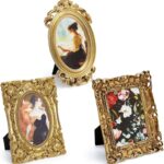 Thyle 3 Pcs Gold Vintage Picture Antique Resin Photo Frame Set Rectangle Ornate Antique Picture Frames for Art Tabletop Display Wall Hanging Home Decor(Classical)