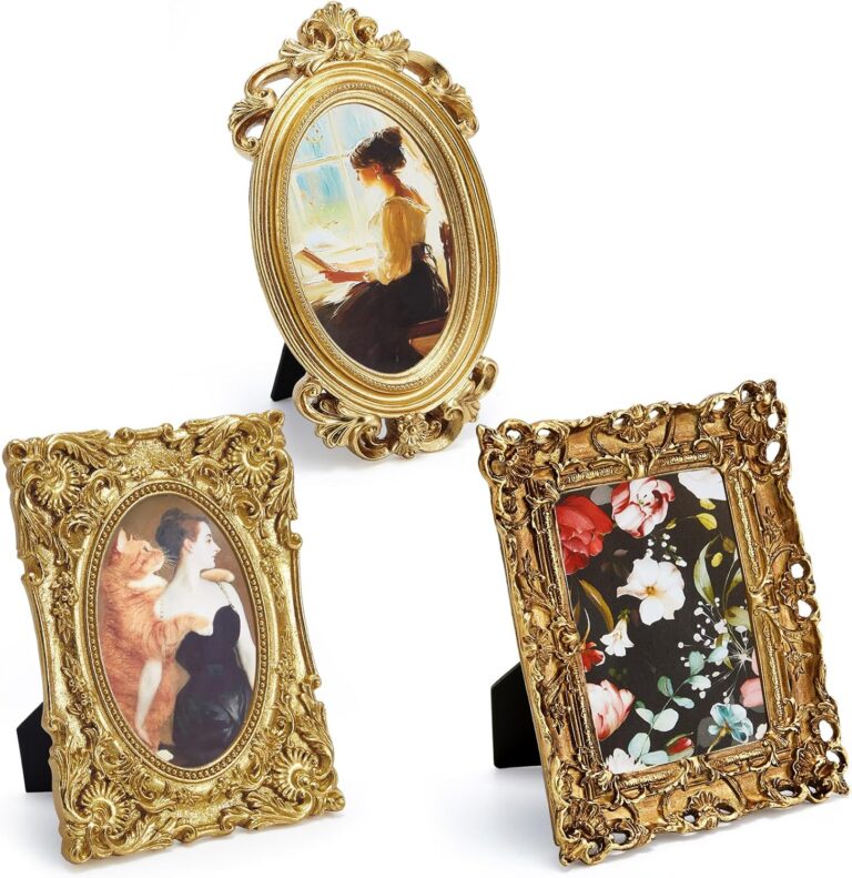 Thyle 3 Pcs Gold Vintage Picture Antique Resin Photo Frame Set Rectangle Ornate Antique Picture Frames for Art Tabletop Display Wall Hanging Home Decor(Classical)
