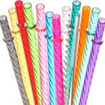 Dakoufish 12 Inch Reusable Clear Plastic Swirl Drinking Straws for Stanley 30 oz & 40 oz Jars/Tumblers,Set of 12 Pcs Replacement Straws with Cleaning Brush (12inch,12color)