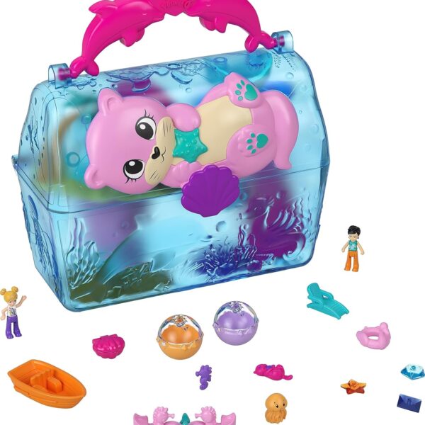 Polly Pocket Playset, Sparkle Cove Adventure Treasure Chest Animal Toy with 2 Dolls, Surprise Accessories & Water Play