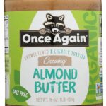 Once Again Creamy Organic Almond Butter No Sugar, Lightly Toasted - Single Ingredient Nut Butter, No Palm Oil, No Salt - Glass Jar, Non-GMO, Gluten Free, Vegan, 16 oz Glass Jar