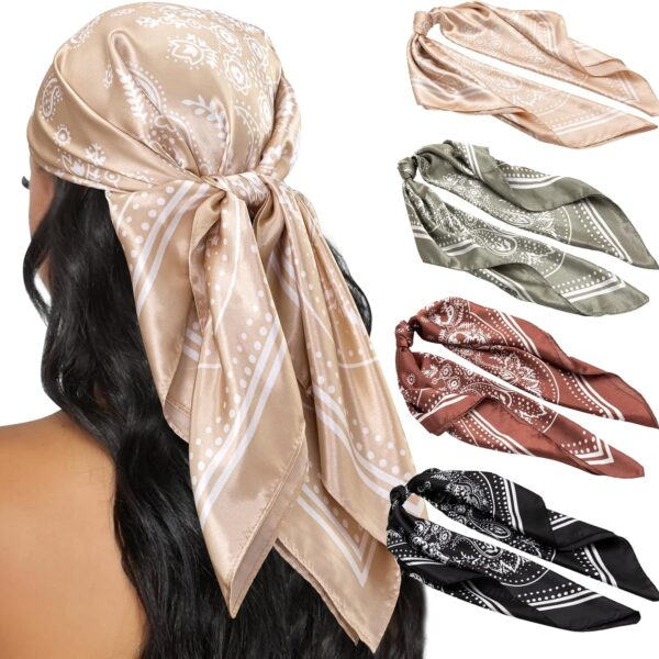 HBselect 4PCS Head Scarf for Women 35 Head Scarves Silk Like Satin Neck Scarfs Square Bandana Hair Wraps Scarf for Sleeping
