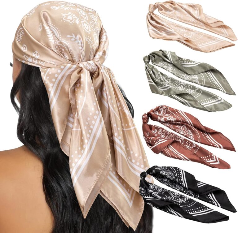 HBselect 4PCS Head Scarf for Women 35 Head Scarves Silk Like Satin Neck Scarfs Square Bandana Hair Wraps Scarf for Sleeping