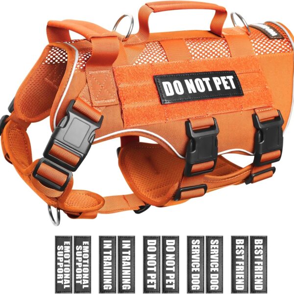 WINSEE Mesh Dog Harness with 10 Pet Patches for Large Service Dog in Training, Breathable Tactical Molle Vest with Double Handle, Reflective Military Pet Vest for Walking Hiking