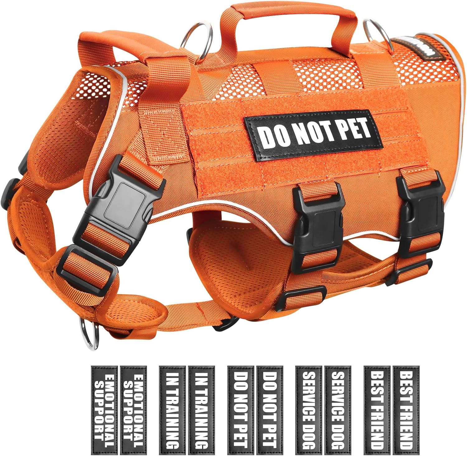 WINSEE Mesh Dog Harness with 10 Pet Patches for Large Service Dog in Training, Breathable Tactical Molle Vest with Double Handle, Reflective Military Pet Vest for Walking Hiking WINSEE Mesh Dog Harness with 10 Pet Patches for Large Service Dog in Training, Breathable Tactical Molle Vest with Double Handle, Reflective Military Pet Vest for Walking Hiking