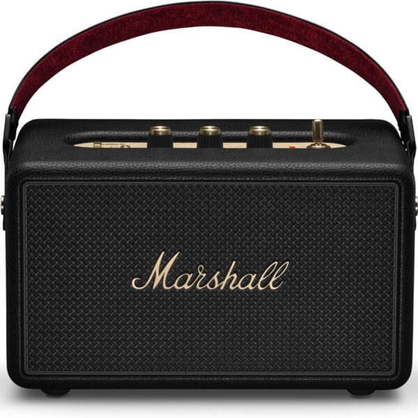 Marshall Kilburn III Portable Bluetooth Speaker - Black and Brass | Loud Stereo Sound with Bass and Treble Controls | 50+ Hr Playtime I Designed for Indoors and Outdoors | 3.5 mm Aux Input