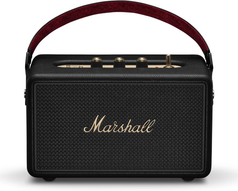 Marshall Kilburn III Portable Bluetooth Speaker - Black and Brass | Loud Stereo Sound with Bass and Treble Controls | 50+ Hr Playtime I Designed for Indoors and Outdoors | 3.5 mm Aux Input