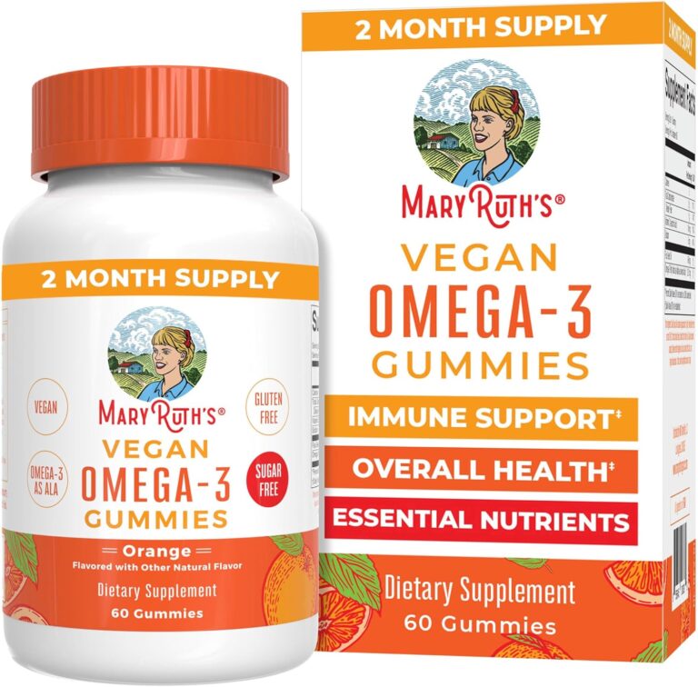 MARYRUTH'S Vegan Omega 3 Gummies for Adults | 2 Month Supply | Sugar Free Supplement with Vitamin C | Flaxseed Oil Immune Support | Overall Wellness | No Fish Taste | 60 Count