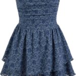 CIDER Women's Summer Cocktail Dress - Tube Ruched Ruffle Mini Dress