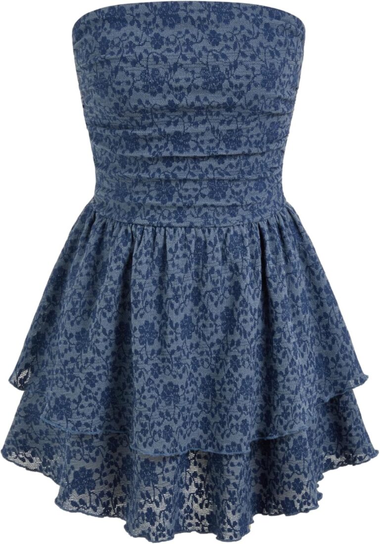 CIDER Women's Summer Cocktail Dress - Tube Ruched Ruffle Mini Dress