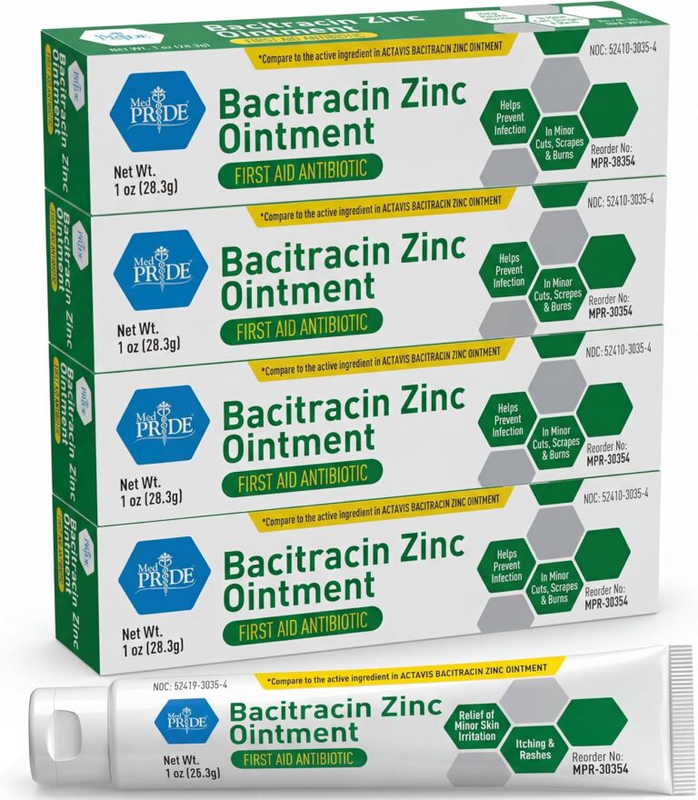MED PRIDE Bacitracin Zinc Ointment, 4 Pack of 1 oz Tubes  Bulk First Aid Antibiotic Ointment for Cuts, Scrapes, Minor Burns & Wounds  Infection Prevention & Skin Healing Protection