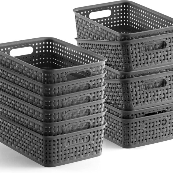 [ 12 Pack ] Plastic Storage Baskets - Small Pantry Organization and Storage Bins - Household Organizers for Laundry Room, Bathrooms, Bedrooms, Kitchens, Cabinets, Countertops, Under Sink or On Shelve