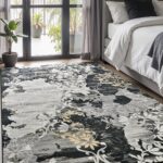 Washable Abstract Rug, 4x6 Black Floral Area Rugs with Non-Slip Rubber Backed for Bedroom, Low Pile Modern Throw Carpet Kitchen Living Room Decor
