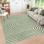 Lahome Green Washable Rug 5x7, Soft Kids Bedroom Rug Mid Century Modern Area Rugs for Living Room, Non-Slip Ultra-Thin Stain Resistance Abstract Rug for Nursery Large Playroom Office Alba(5'X7',Green)